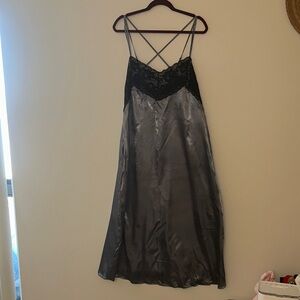 Woman Within Black Lace and Gray Satin Chemise